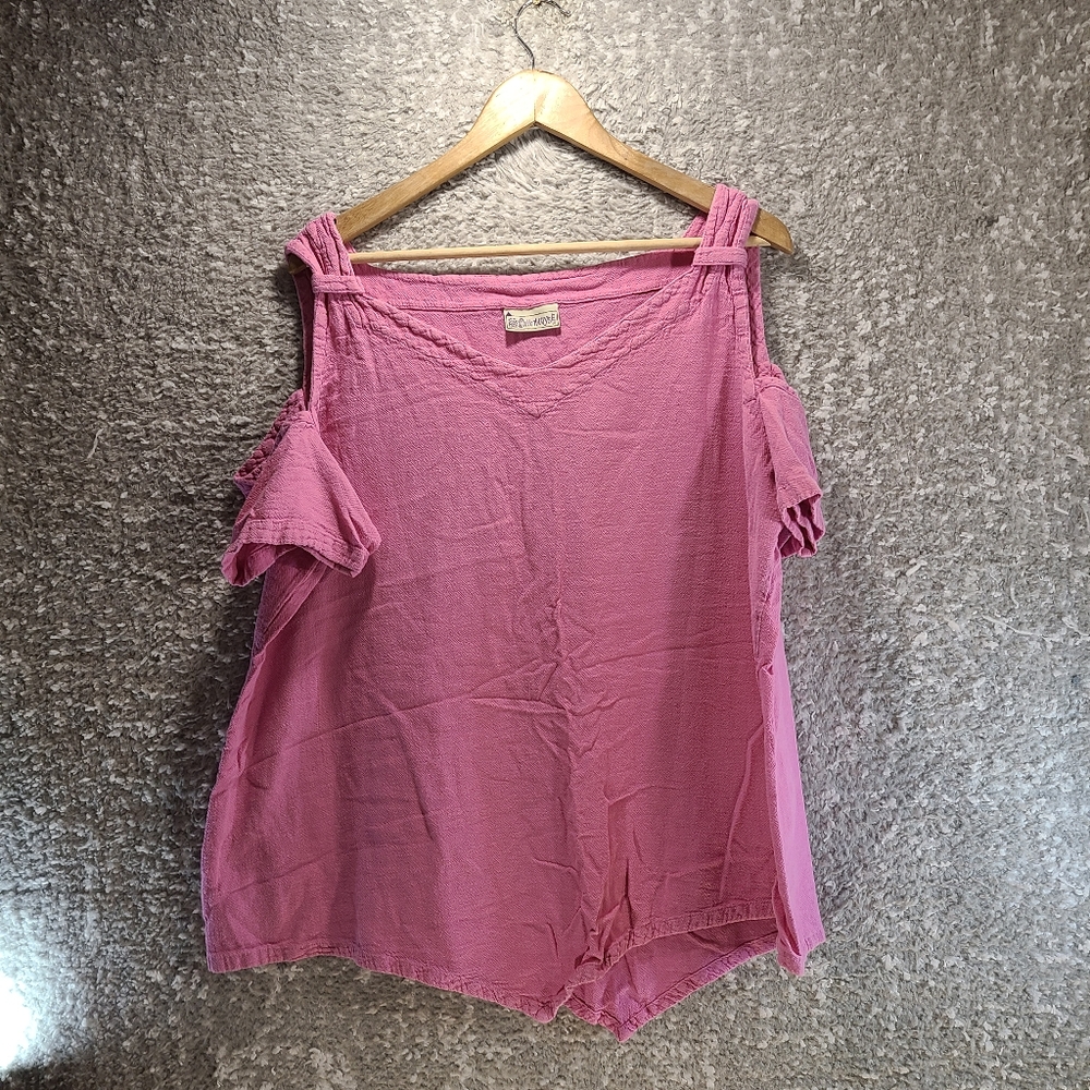 Cottonways Women’s Gauze Cotton Cold‎ Shoulder Size 3 Pink Blouse Top